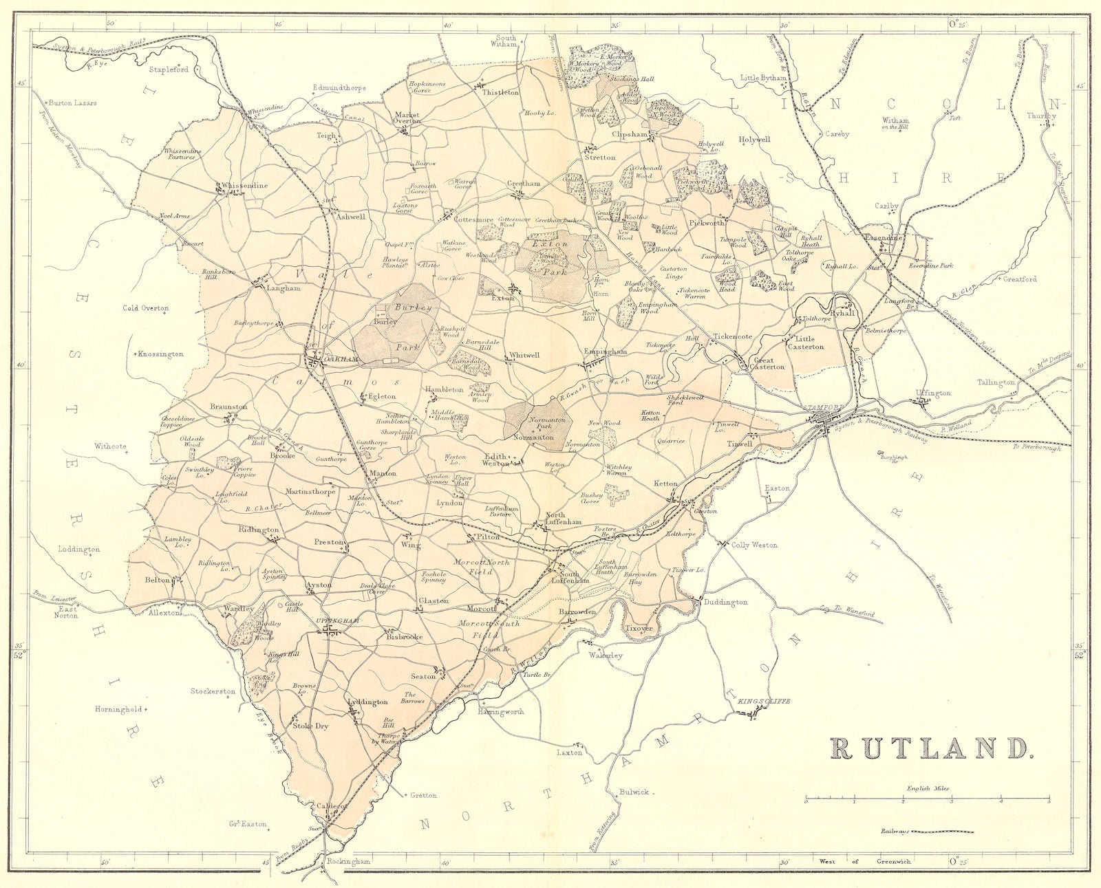 RUTLAND. Virtue 1870 old antique vintage map plan chart